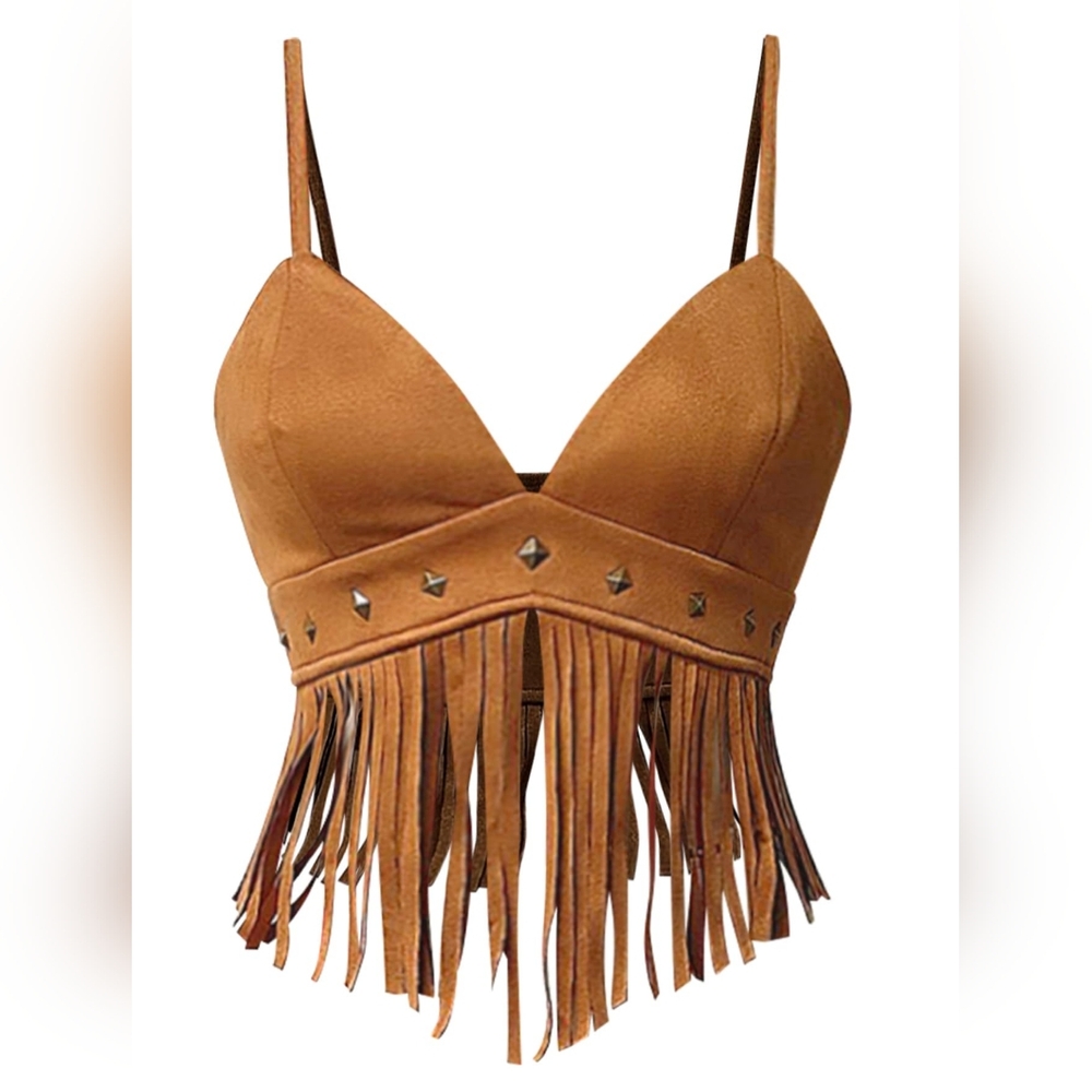 Brown Fringe Crop Top